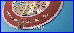 Vintage Penn Fishing Reels Sign Porcelain Tackle Equipment Gas Pump Plate Sign