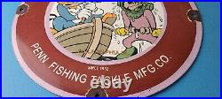 Vintage Penn Fishing Reels Sign Porcelain Tackle Equipment Gas Pump Plate Sign