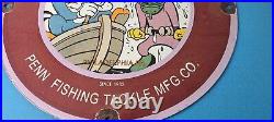 Vintage Penn Fishing Reels Sign Porcelain Tackle Equipment Gas Pump Plate Sign