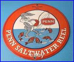 Vintage Penn Fishing Sign Reels Porcelain Tackle Gas Pump Plate Sign