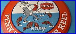 Vintage Penn Fishing Sign Reels Porcelain Tackle Gas Pump Plate Sign