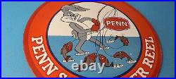 Vintage Penn Fishing Sign Reels Porcelain Tackle Gas Pump Plate Sign