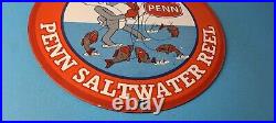 Vintage Penn Fishing Sign Reels Porcelain Tackle Gas Pump Plate Sign