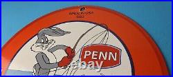 Vintage Penn Fishing Sign Reels Porcelain Tackle Gas Pump Plate Sign