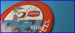 Vintage Penn Fishing Sign Reels Porcelain Tackle Gas Pump Plate Sign