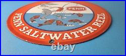 Vintage Penn Fishing Sign Reels Porcelain Tackle Gas Pump Plate Sign