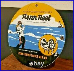 Vintage Penn Fishing Tackle Porcelain Salt Water Reels Sport Fisherman Sign