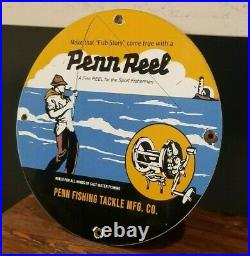 Vintage Penn Fishing Tackle Porcelain Salt Water Reels Sport Fisherman Sign