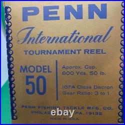 Vintage Penn International Tournament Reel Model 50 with Box & Papers USA