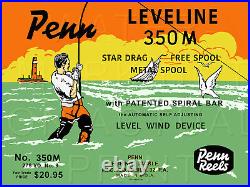 Vintage Penn Leveline #359M Fishing Reel Box Label Recreated on Satin Canvas