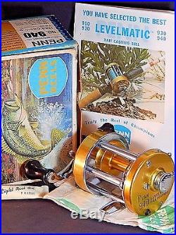 Vintage Penn Levelmatic 940 gold baitcasting reel-used/excellent++/box & extras