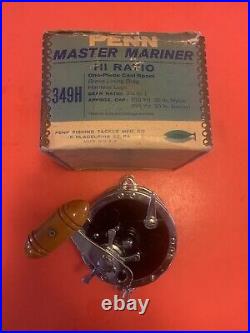 Vintage Penn Master Mariner 349h Fishing Reel With Blue & White Vintage Box L@@k