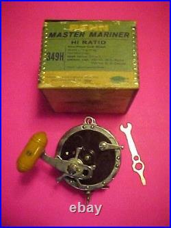 Vintage Penn Master Mariner 349h Fishing Reel With Blue & White Vintage Box L@@k