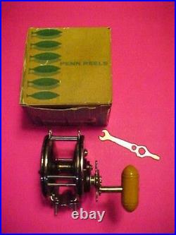 Vintage Penn Master Mariner 349h Fishing Reel With Blue & White Vintage Box L@@k