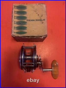Vintage Penn Master Mariner 349h Fishing Reel With Blue & White Vintage Box L@@k