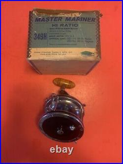 Vintage Penn Master Mariner 349h Fishing Reel With Blue & White Vintage Box L@@k