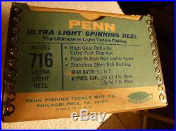 Vintage Penn Model 716 Ultra Light Spinning Reel in original box Made in USA