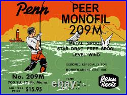 Vintage Penn Monofil #209M Fishing Reel Box Label Recreated on Satin Canvas