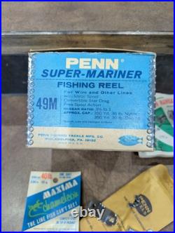 Vintage Penn No. 49M Super Mariner Reel Box, Paper, Tool, Grease, Packing Paper