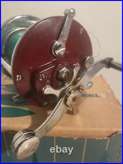 Vintage Penn Peer 209 Fishing Reel With Penn Lube One Screw Take Apart Red Handle