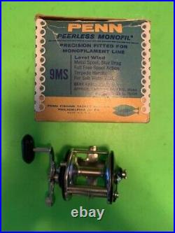 Vintage Penn Peerless No. 9 Levelwind Fishing Reel With Original Blue/white Box