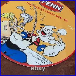 Vintage Penn Porcelain Fishing Bait Reel Rod Hook Gasoline Enamel Metal Sign