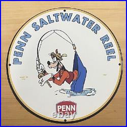 Vintage Penn Porcelain Sign Fishing Bait Reels Sales Service Station Pump Plate