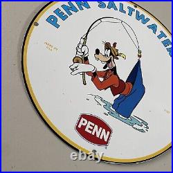 Vintage Penn Porcelain Sign Gas Oil Fishing Lures Saltwater Reel Hook Pump Plate