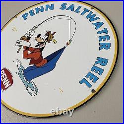Vintage Penn Porcelain Sign Gas Oil Fishing Lures Saltwater Reel Hook Pump Plate