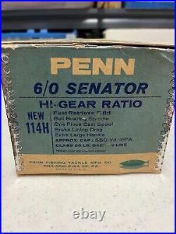 Vintage Penn Reel 114H 6/0 Senator Hi-Gear in Original Box Made in the USA