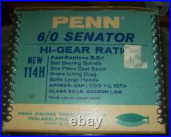 Vintage Penn Reel SENATOR 114H 6/0 High Gear Troll Saltwater Fishing Reel & box