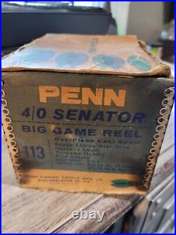 Vintage Penn Reel Senator 4/0 113 Big Game Reel USA Yellow Handle With Box