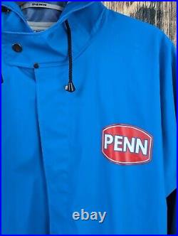 Vintage Penn Reels Fishing Gear PVC Coat Size L Heavy Duty Hood Waterproof