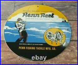 Vintage Penn Reels Porcelain Fish Stories Tackle Service Gas Pump Lures Sign