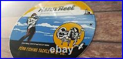 Vintage Penn Reels Porcelain Fish Stories Tackle Service Gas Pump Lures Sign