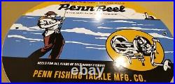 Vintage Penn Reels Porcelain Salt Water Fish Stories Tackle Lures Service Sign