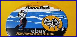 Vintage Penn Reels Porcelain Salt Water Fish Stories Tackle Lures Service Sign