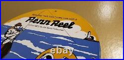 Vintage Penn Reels Porcelain Salt Water Fish Stories Tackle Lures Service Sign