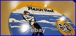 Vintage Penn Reels Porcelain Salt Water Fish Stories Tackle Lures Service Sign