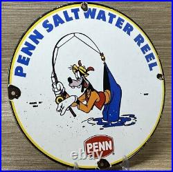 Vintage Penn Reels Porcelain Sign Fly Fishing Rod Tackle Disney Rapala Gas Oil