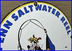 Vintage Penn Reels Porcelain Sign Fly Fishing Rod Tackle Disney Rapala Gas Oil