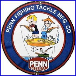 Vintage Penn Reels Porcelain Sign Fly Fishing Rod Tackle Yo Zuri Rapala Gas Oil
