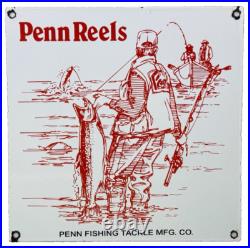 Vintage Penn Reels Porcelain Sign Fly Fishing Rod Tackle Yo Zuri Rapala Gas Oil