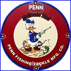 Vintage Penn Reels Porcelain Sign Fly Fishing Rod Tackle Yo Zuri Rapala Gas Oil