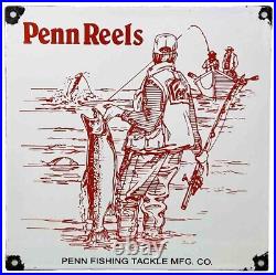 Vintage Penn Reels Porcelain Sign Fly Fishing Rod Tackle Yo Zuri Rapala Gas Oil