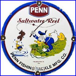 Vintage Penn Reels Porcelain Sign Fly Fishing Rod Tackle Yo Zuri Rapala Gas Oil