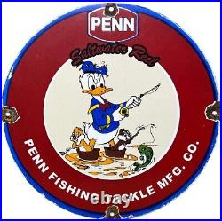 Vintage Penn Reels Porcelain Sign Fly Fishing Rod Tackle Yo Zuri Rapala Gas Oil