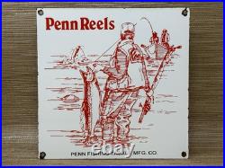 Vintage Penn Reels Porcelain Sign Fly Fishing Rod Tackle Yo Zuri Rapala Gas Oil
