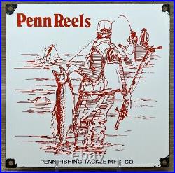 Vintage Penn Reels Porcelain Sign Fly Fishing Rod Tackle Yo Zuri Rapala Gas Oil