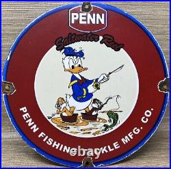 Vintage Penn Reels Porcelain Sign Fly Fishing Rod Tackle Yo Zuri Rapala Gas Oil